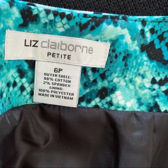 ❤️🔥❤️🔥HP❤️🔥❤️🔥Liz Claiborne teal and black fully lined skirt. Size 6P. - Picture 6 of 6